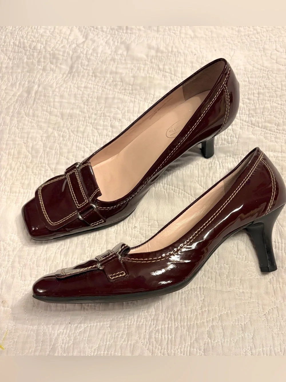 Women's Patent Leather Square-Toe Pumps - Dark Burgundy